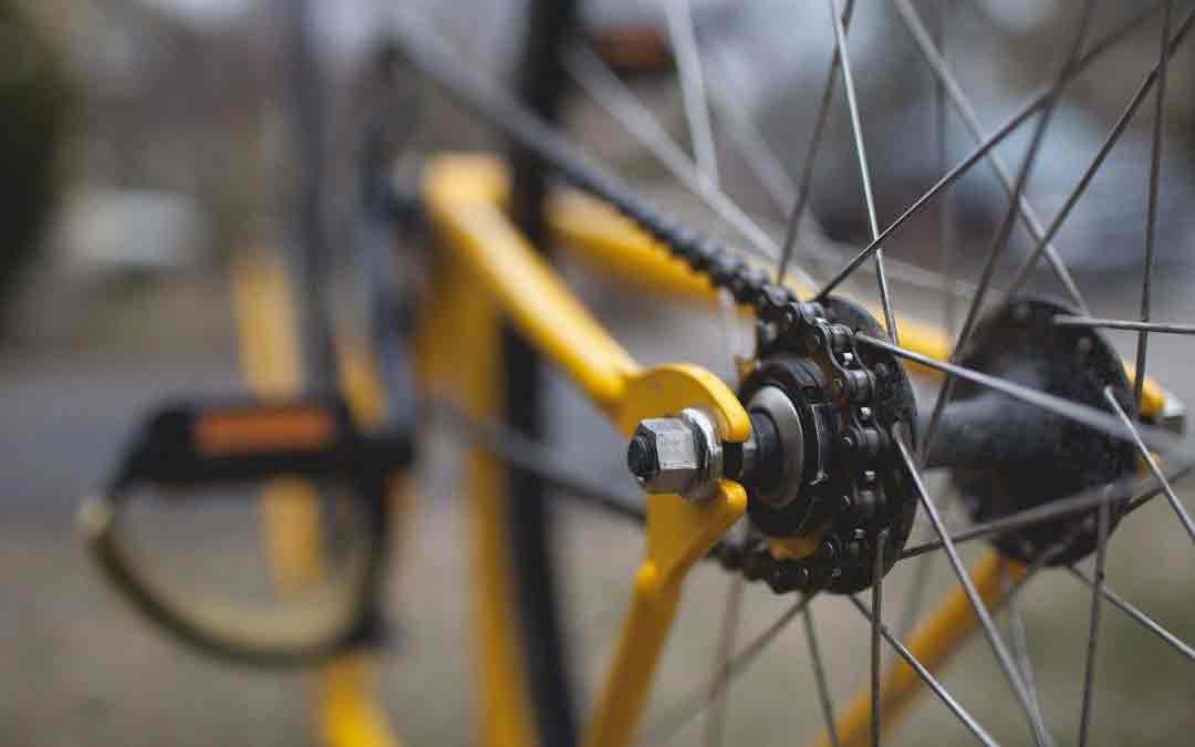 Yellow bike wheel and spokes