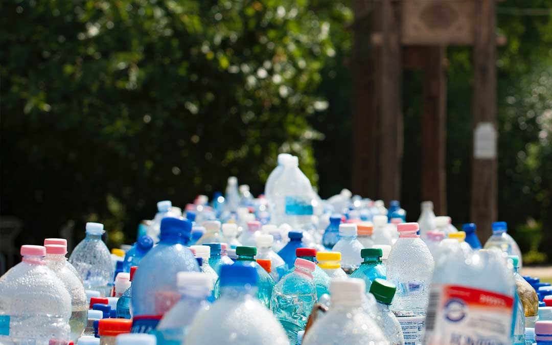 old plastic bottles lines up